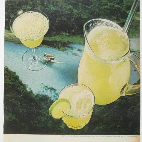 Vintage Puerto Rican Rum Daiquiri Recipe Print Ad Tropical River Boat Bar Decor - Picture 2 of 2
